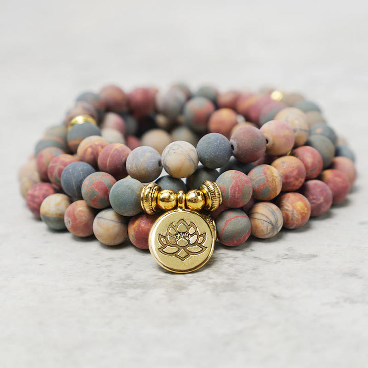Bracelet énergétique courageux en pierre de jaspe Picasso avec 108 perles de Mala Buddha Stones