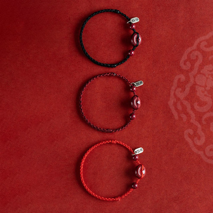 Bracelet de cheville en corde de bénédiction avec breloque en cinabre faite à la main en Buddha Stones