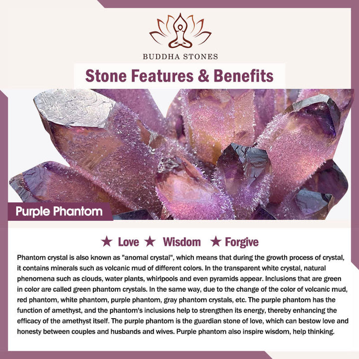 Bracelet en cuivre Love Forgive Buddha Stones quartz hématoïde rouge fantôme violet et quartz rutile vert