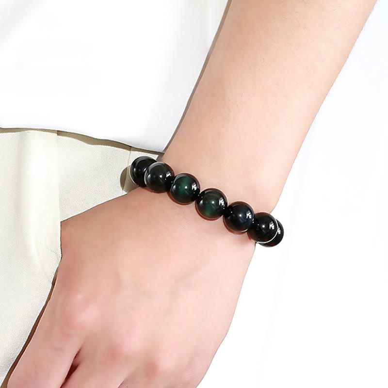Bracelet de richesse en obsidienne naturelle œil vert Buddha Stones