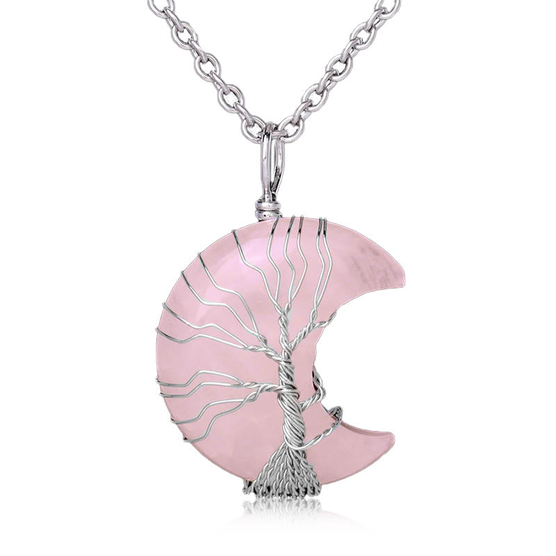 Collier pendentif en cristal de quartz naturel Buddha Stones Moon Tree Of Life Healing Energy - Quartz rose - image 7