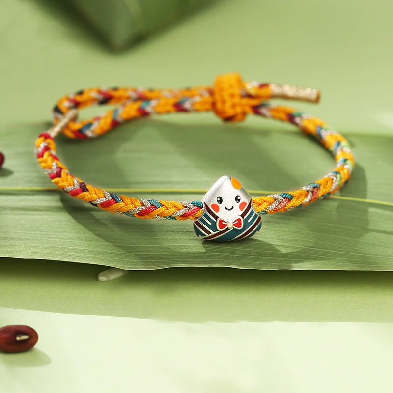 Bracelet en argent sterling 925 avec Buddha Stones, motif Zongzi, pour enfant et adulte, fait à la main, en corde multicolore, pour fête des bateaux-dragons - Cordon coloré pour poignet de 10 à 18 cm de circonférence - image 0