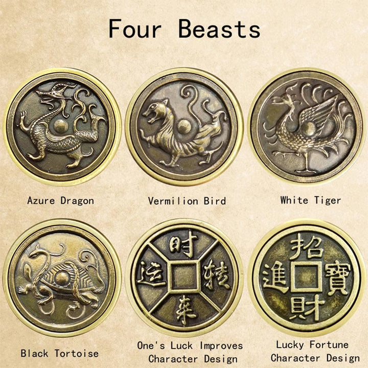 Buddha Stones Quatre Bêtes Feng Shui Yin Yang Bagua Pièce de Cuivre Harmonie Décoration Rotative