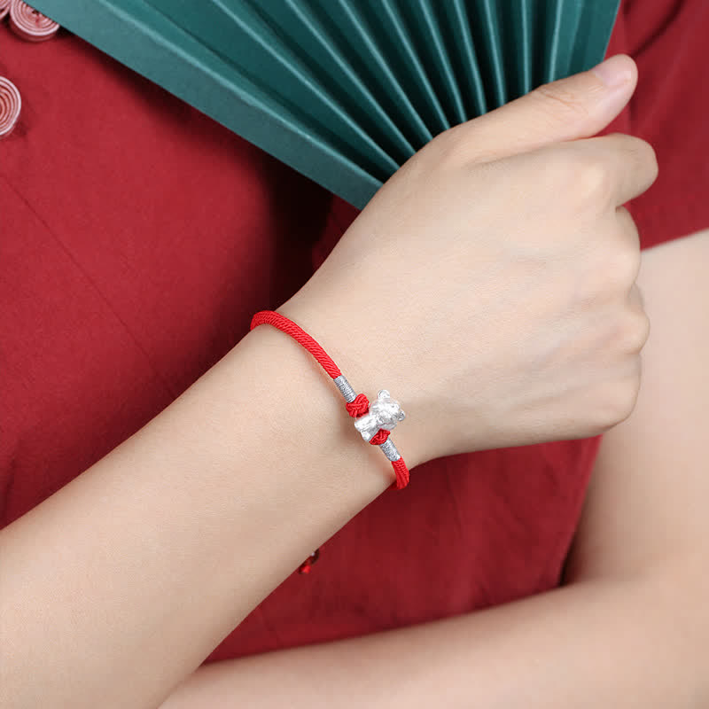 Bracelet en argent sterling 999 avec Buddha Stones et signe du zodiaque chinois, cordon rouge, force et chance
