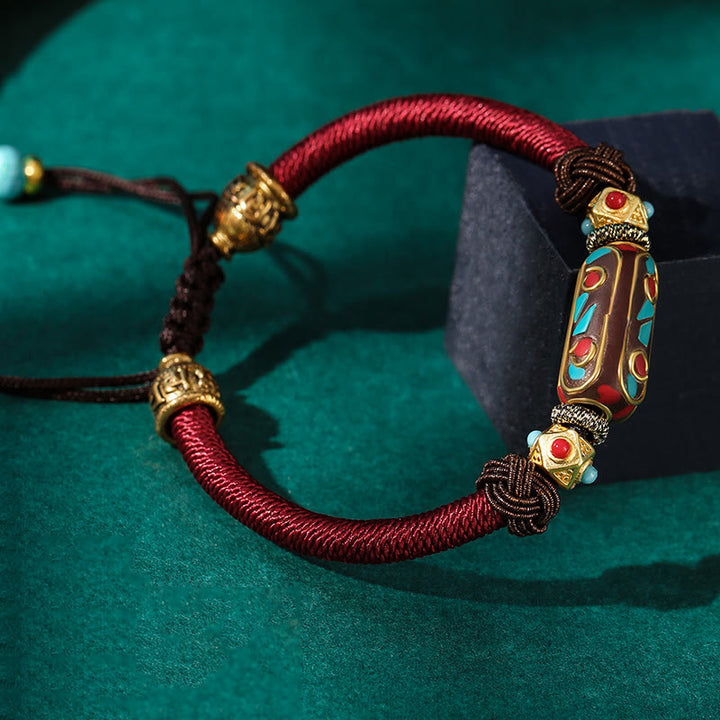 Bracelet tressé en turquoise tibétain fait main avec Buddha Stones Om Mani Padme Hum