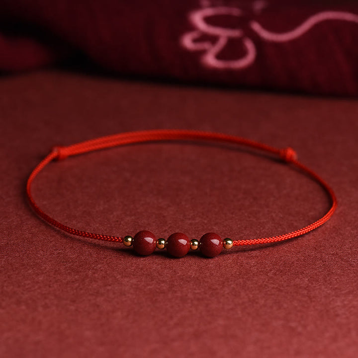 Bracelet de cheville en perles de cinabre porte-bonheur naturelles en Buddha Stones