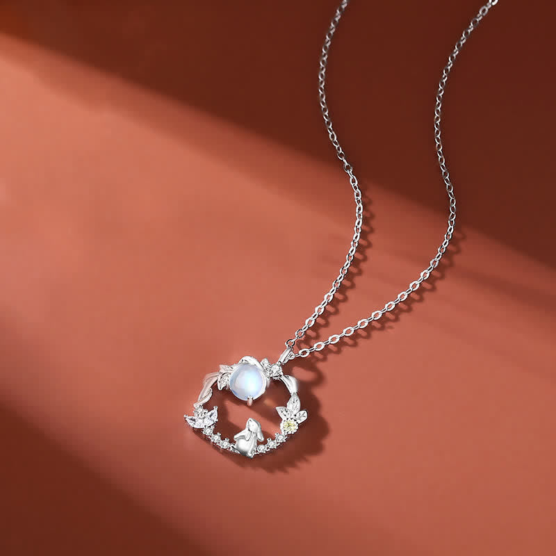 Collier pendentif bracelet boucles d'oreilles en argent sterling 925 avec motif fleur de lune et pierre de lune Année du lapin - Collier - Argent - image 5
