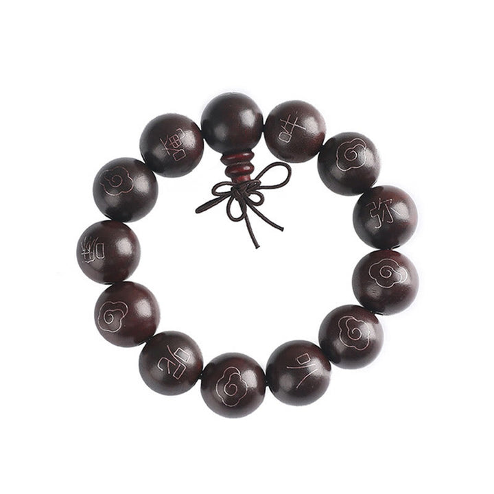 Bracelet de protection en argent sterling 925 avec petites feuilles incrustées de Buddha Stones en bois de santal rouge Om Mani Padme Hum et nuages de bon augure