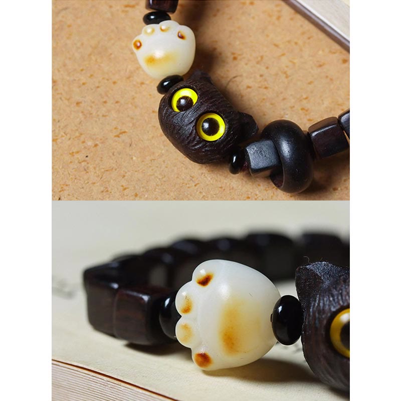 Bracelet calme en perles carrées en bois d'ébène et Buddha Stones en forme de patte de chat mignon - image 6