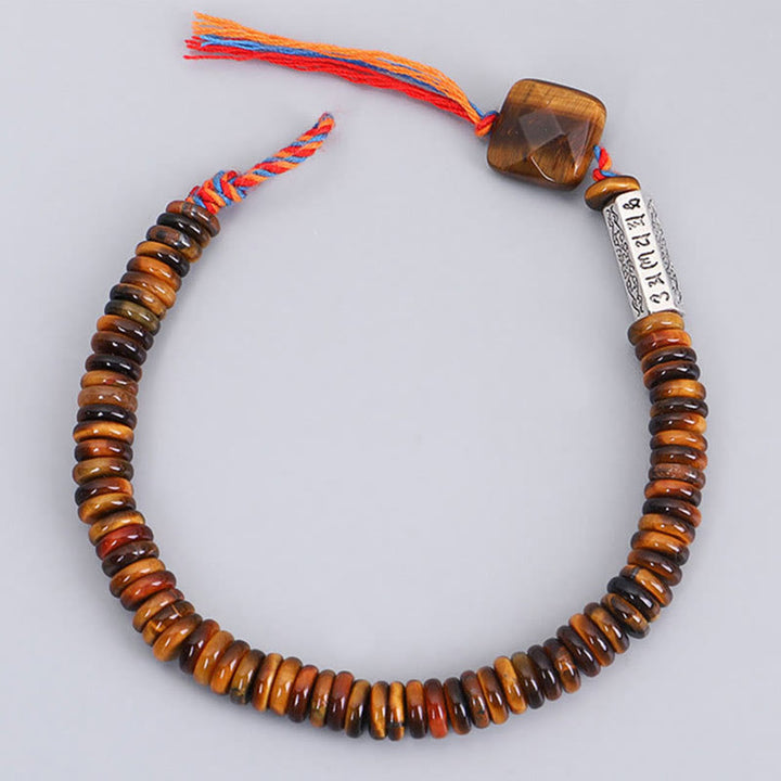 Bracelet de protection et de pouvoir tibétain en Buddha Stones et œil de tigre Om Mani Padme Hum