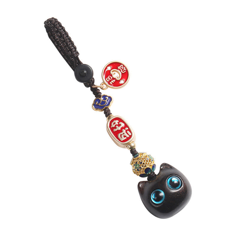 Porte-clés en bois d'ébène avec Buddha Stones, chat porte-bonheur, nuage de bon augure, paix, décoration à suspendre pour téléphone - image 18
