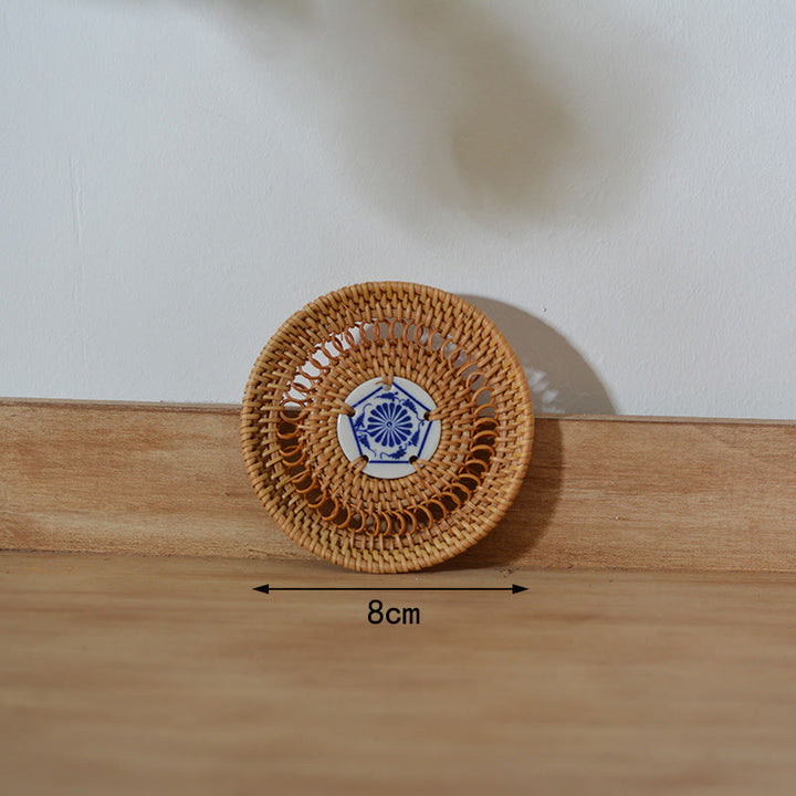Dessous de verre en rotin à motif de fleurs en céramique - Dessous de verre en céramique de 8 cm - image 2