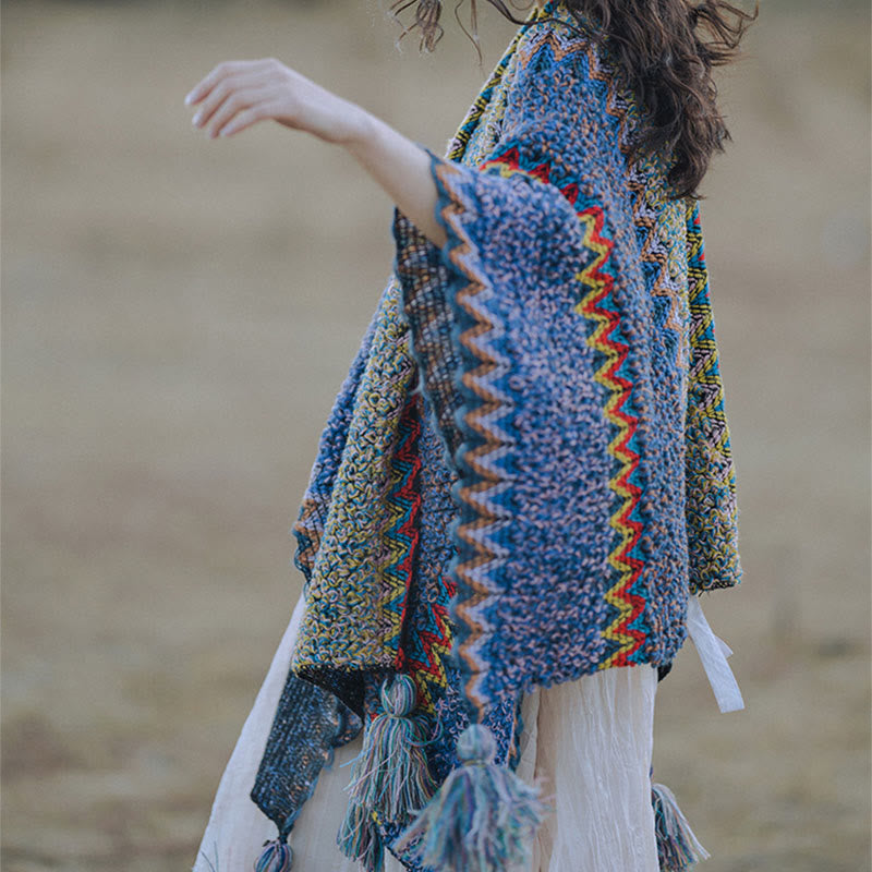 Buddha Stones, cape en tricot douce et chaude, écharpe à pompon tibétaine d'hiver - image 2