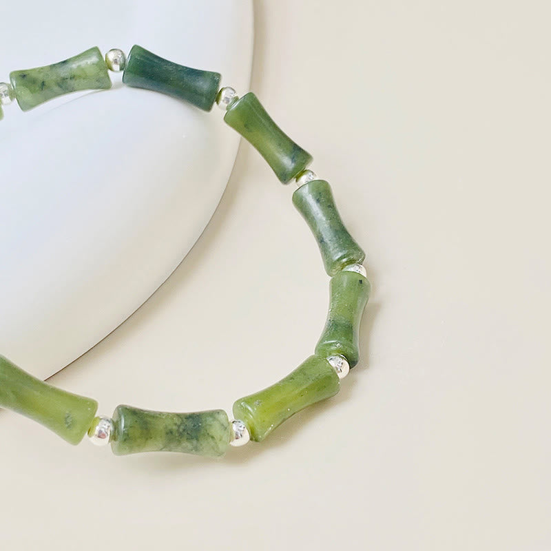Bracelet en argent sterling 925 Buddha Stones et jade en bambou, chat porte-bonheur, personnage Fu, chance et abondance - image 4