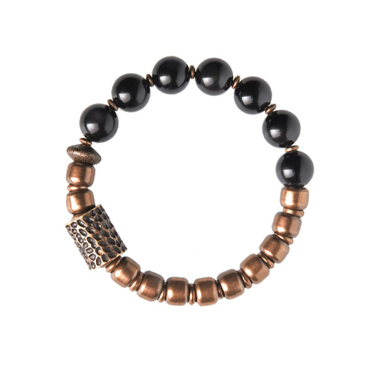 Bracelet de guérison en cuivre Buddha Stones et pierre de lave, obsidienne arc-en-ciel