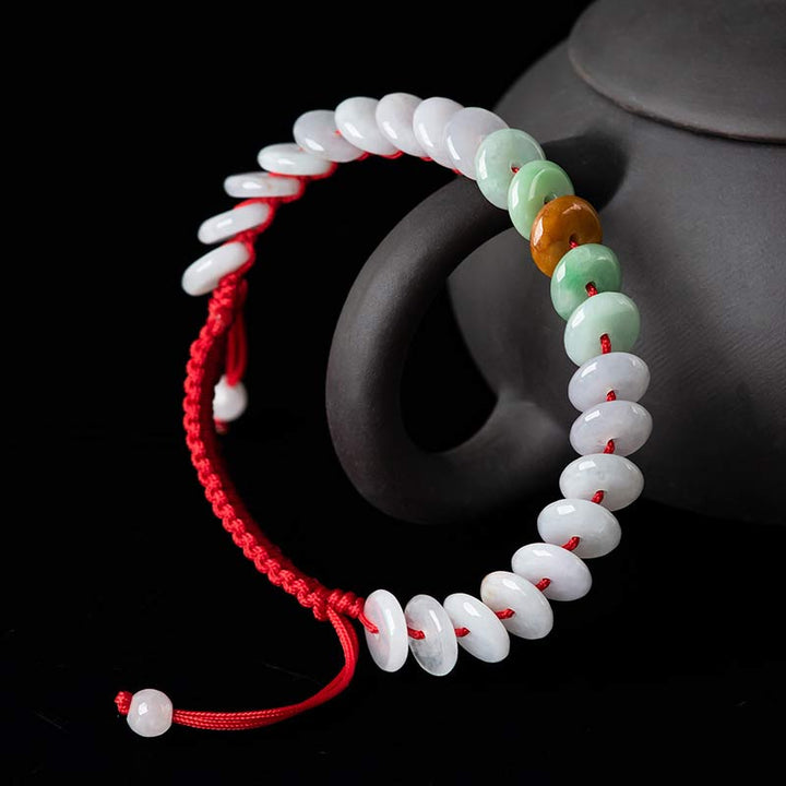 Bracelet tissé en fil rouge porte-bonheur en jade rond avec Buddha Stones