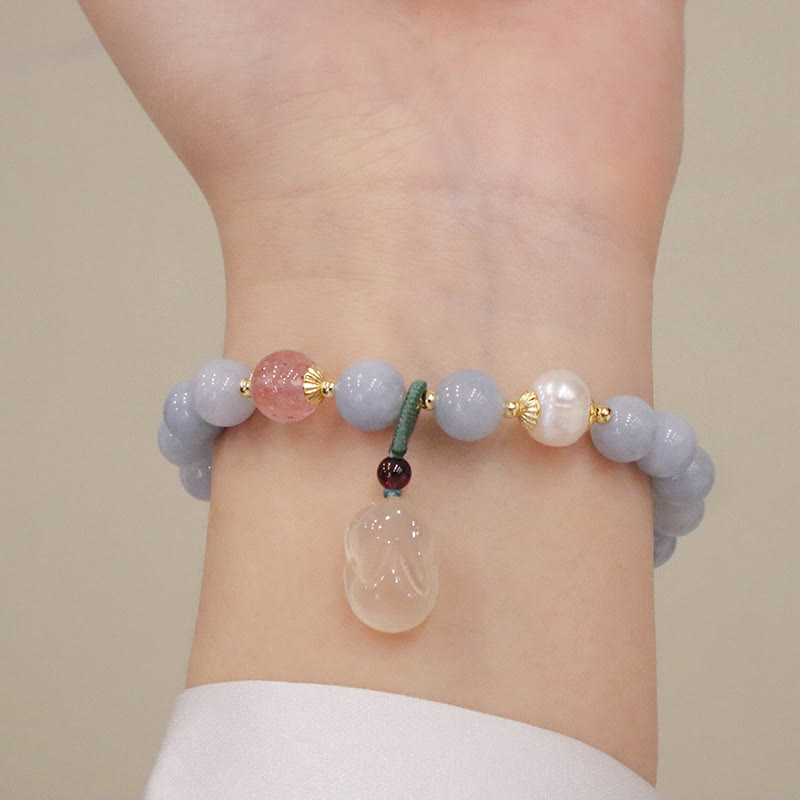 Bracelet à breloques en forme de lapin, de courge et de chat en Buddha Stones -marine naturelle, calcédoine, sérénité - image 3