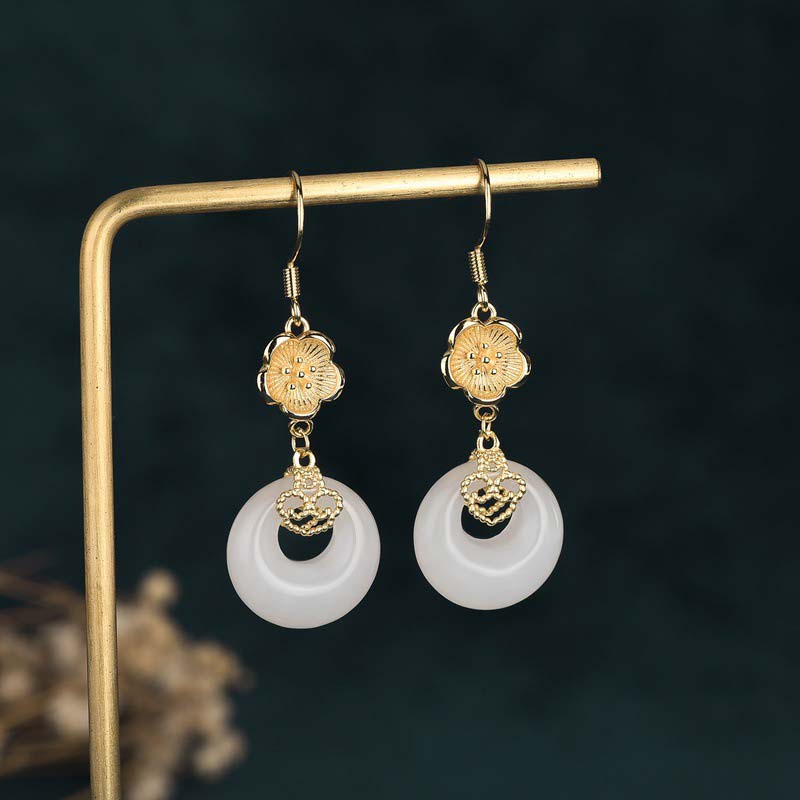 Boucles d'oreilles pendantes Feng Shui en jade blanc