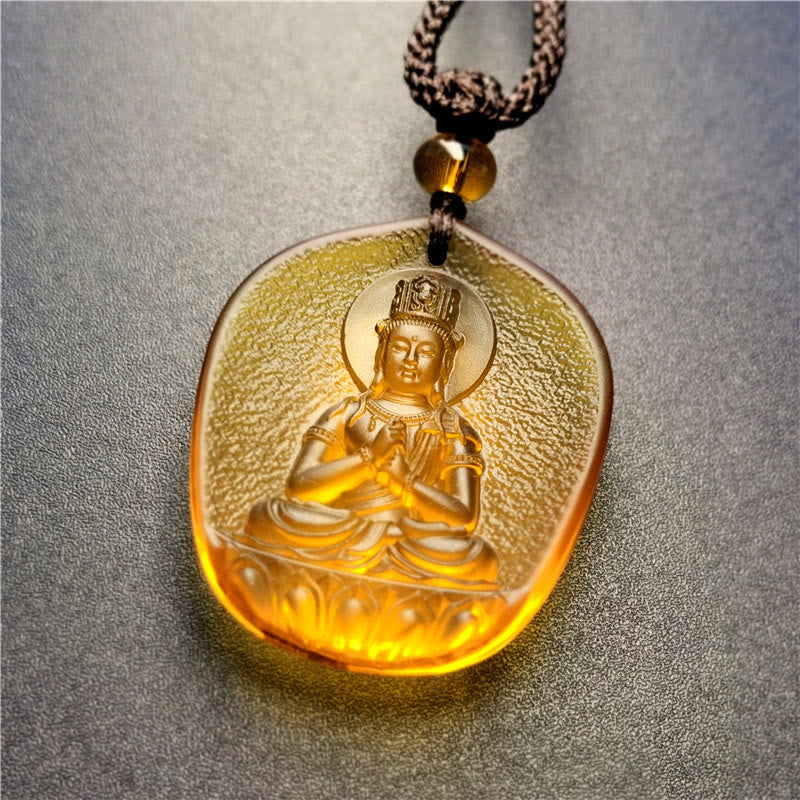 Collier pendentif en cristal de compassion Liuli Buddha Stones et bénédiction du zodiaque chinois - Chèvre/Singe-Tathagata - image 2