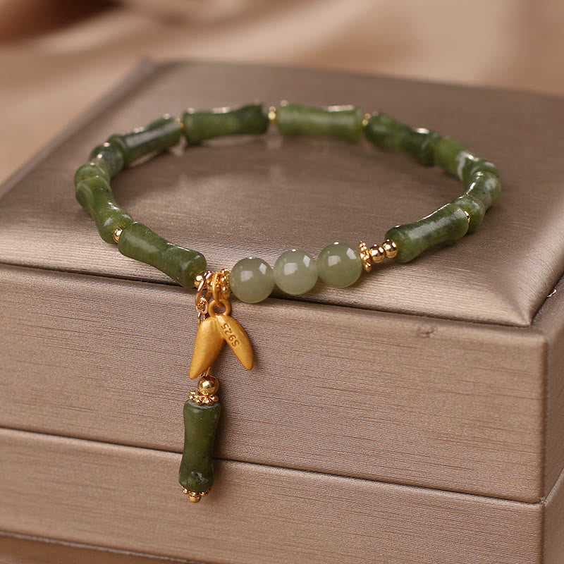 Bracelet porte-bonheur en jade et bambou vert avec Buddha Stones