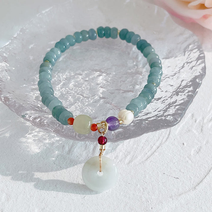 Buddha Stones Bracelet porte-bonheur PiXiu en jade naturel Hetian avec boucle de paix et personnage Fu
