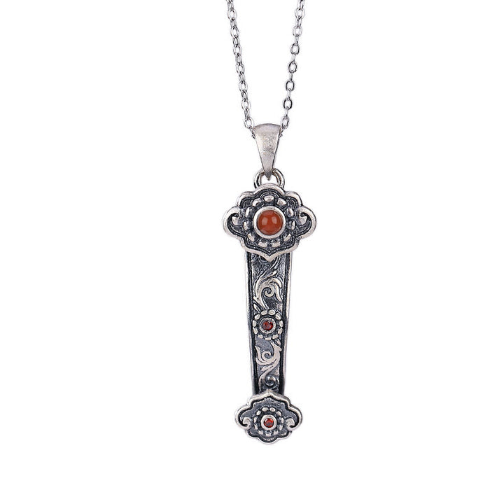 Collier pendentif en argent sterling 925 Buddha Stones, agate rouge, jade cyan, nuages de bon augure, poignée Ruyi, bénédiction
