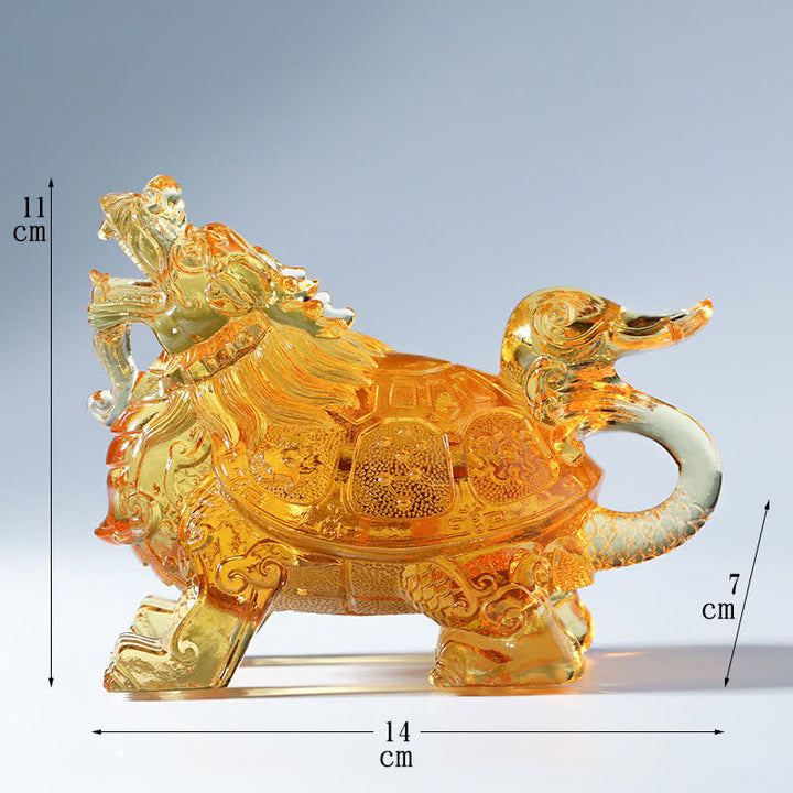 Tortue dragon Feng Shui, pièce d'art en cristal Liuli faite à la main, décoration pour la maison et le bureau - Or - Petit - image 10