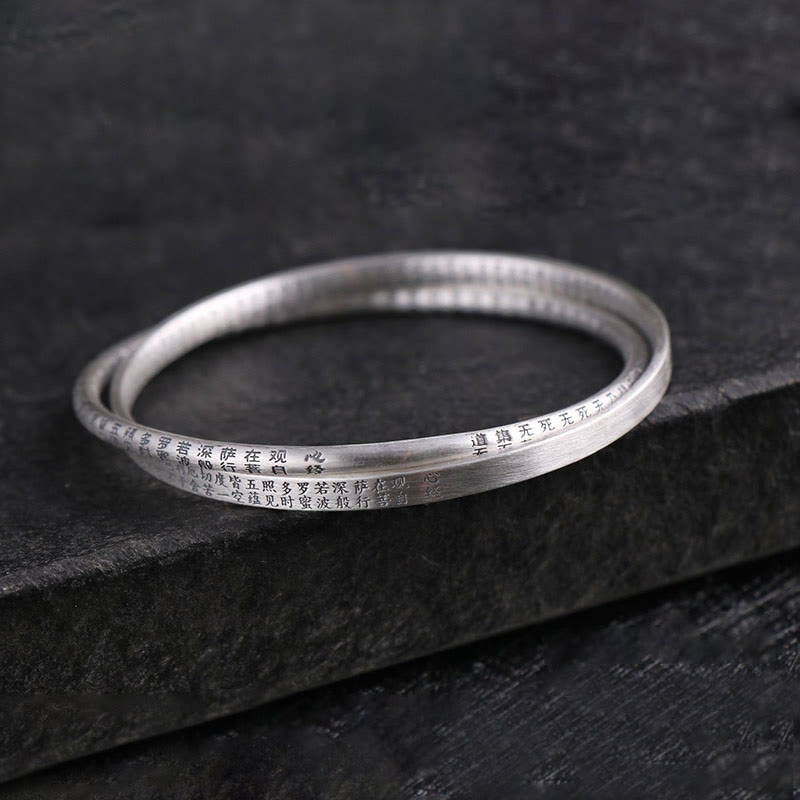Bracelet de protection sculpté en argent sterling 999 Buddha Stones et Sutra du cœur
