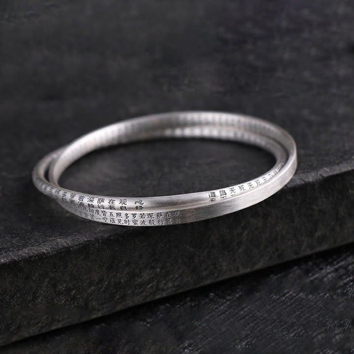 Bracelet de protection sculpté en argent sterling 999 Buddha Stones et Sutra du cœur
