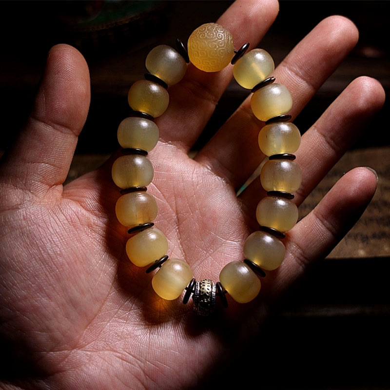 Bracelet de bon augure tibétain en corne de mouton fait main avec Buddha Stones Om Mani Padme Hum