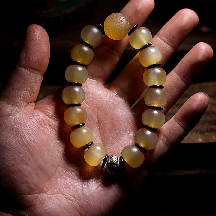 Bracelet de bon augure tibétain en corne de mouton fait main avec Buddha Stones Om Mani Padme Hum