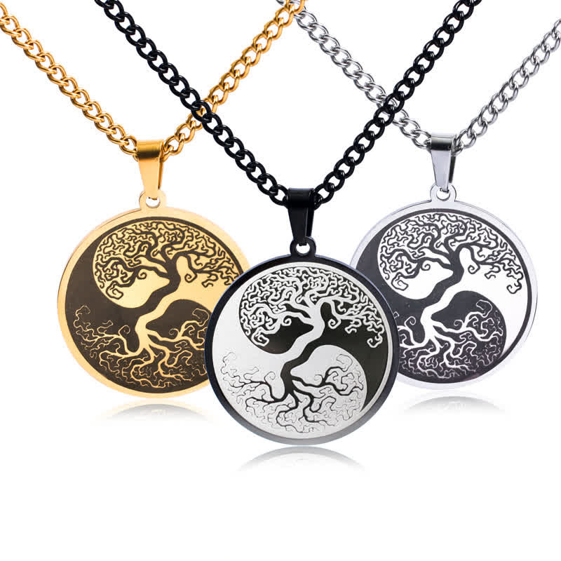 Collier pendentif en acier titane avec Buddha Stones et arbre de vie - image 1
