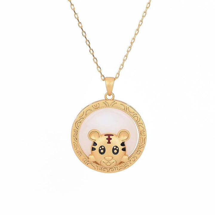Collier de bénédiction de l'année du tigre en jade blanc