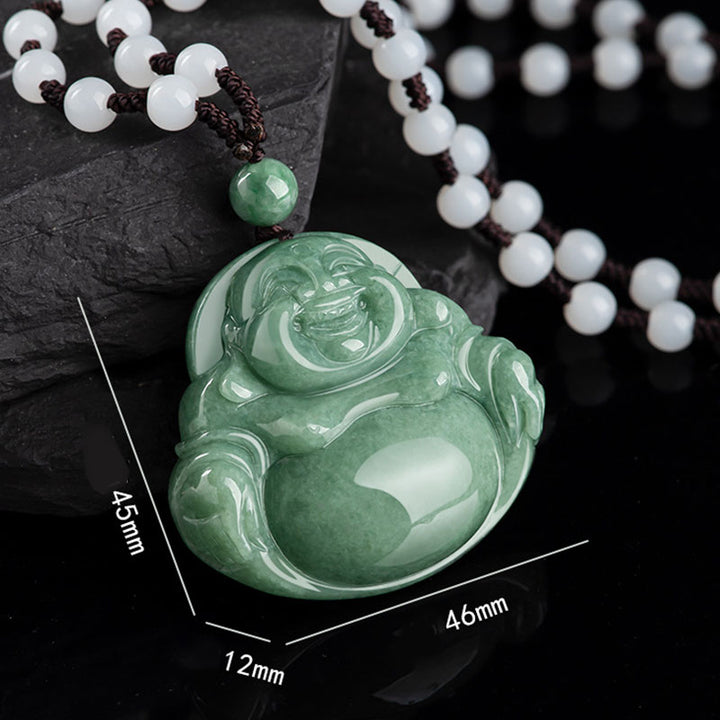 Collier avec pendentif en perles de jade cyan et Bouddha rieur - image 8