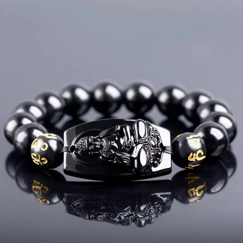 Bracelet de protection en obsidienne avec Buddha Stones et signe du zodiaque chinois