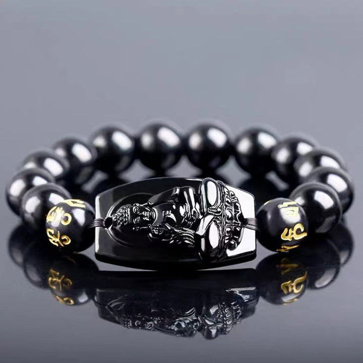 Bracelet de protection en obsidienne avec Buddha Stones et signe du zodiaque chinois