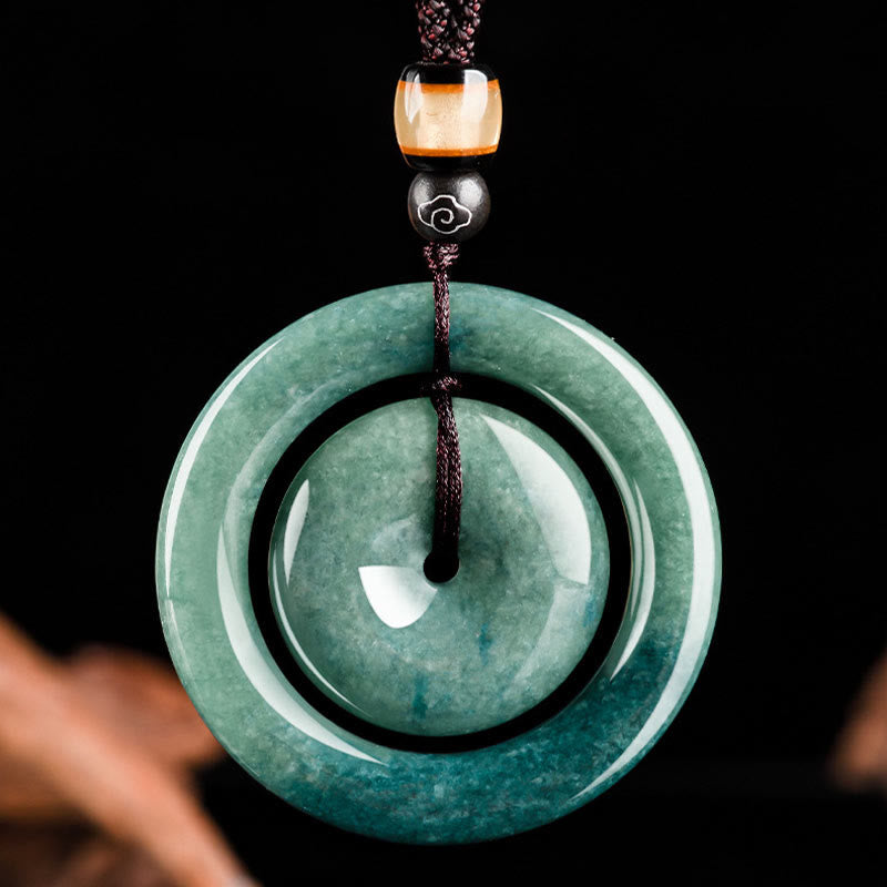 Collier pendentif en jade rond naturel Buddha Stones, boucle de paix, chance, prospérité