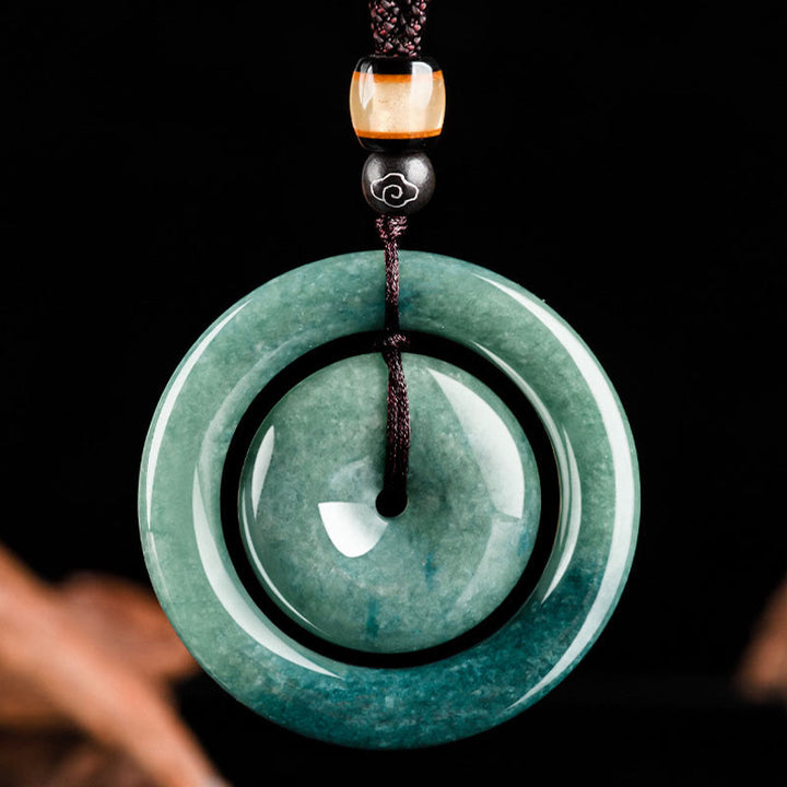 Collier pendentif en jade rond naturel Buddha Stones, boucle de paix, chance, prospérité