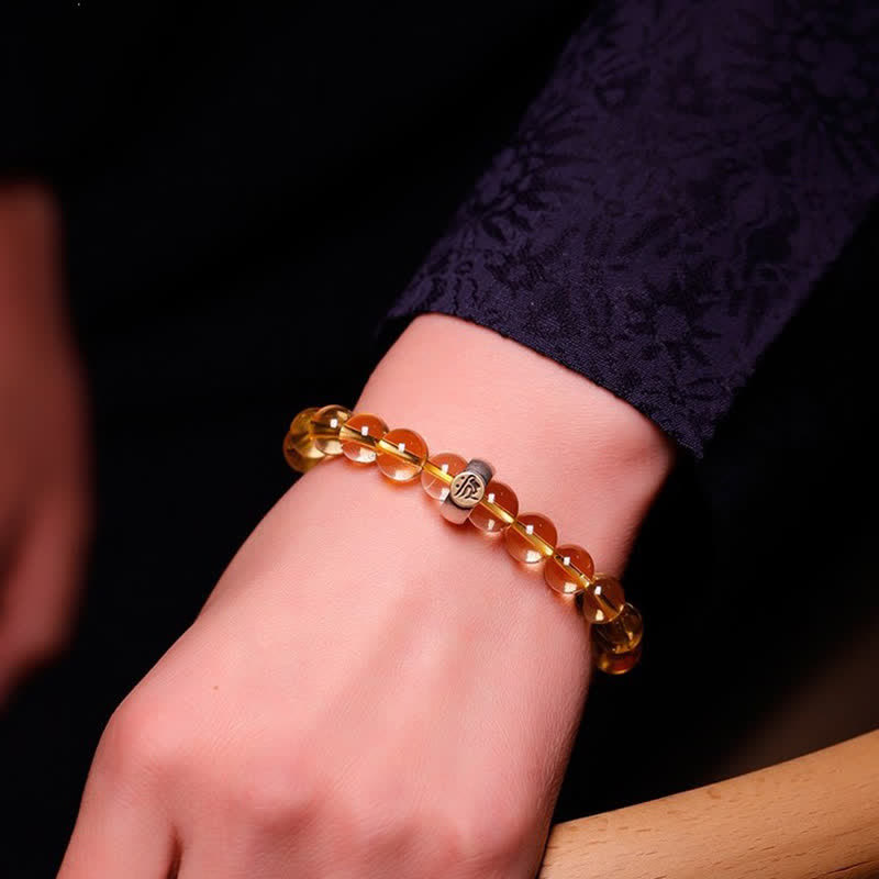Bracelet de protection en argent sterling 925 avec pendentif en citrine et bouddha du zodiaque chinois