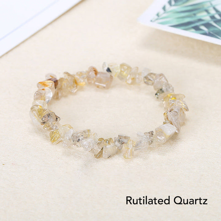 Bracelet apaisant et chaleureux en pierre de cristal de forme irrégulière naturelle - Quartz rutile (Tour de poignet : 15-16 cm) - image 18