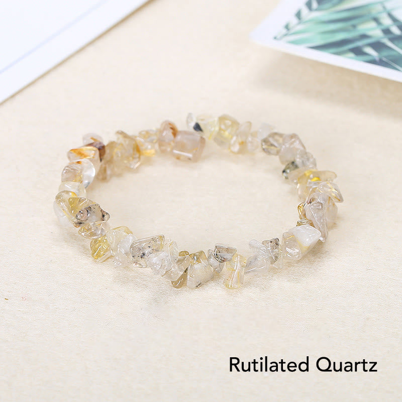 Bracelet apaisant et chaleureux en pierre de cristal de forme irrégulière naturelle - Quartz rutile (Tour de poignet : 15-16 cm) - image 18
