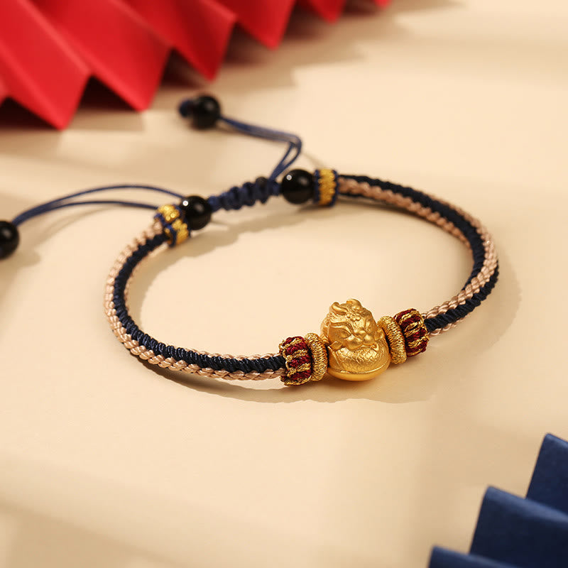 Bracelet tressé fait main en argent sterling 925 avec Buddha Stones et dragon porte-bonheur