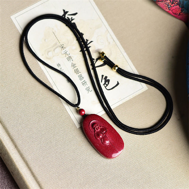 Collier pendentif en Buddha Stones rieur Yin Yang zodiaque chinois gourde cinabre naturel bénédiction - image 5