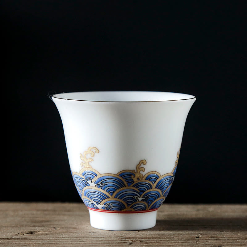 Tasse à thé en céramique avec Buddha Stones et vagues de l'océan vintage