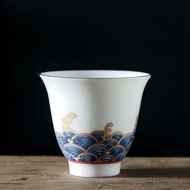 Tasse à thé en céramique avec Buddha Stones et vagues de l'océan vintage