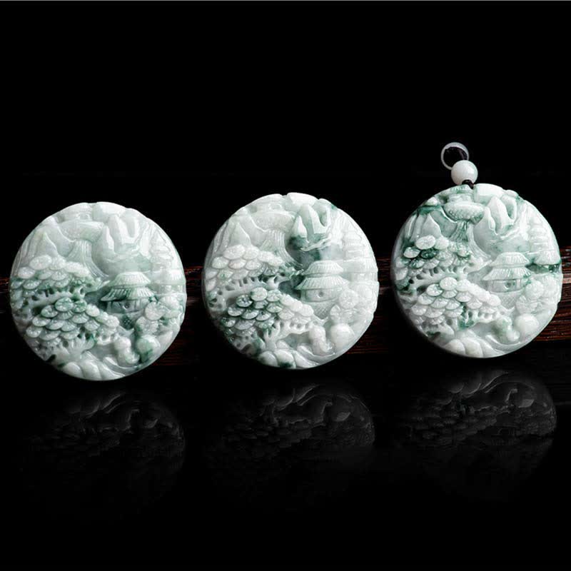 Collier en jade Buddha Stones et paysage de montagne