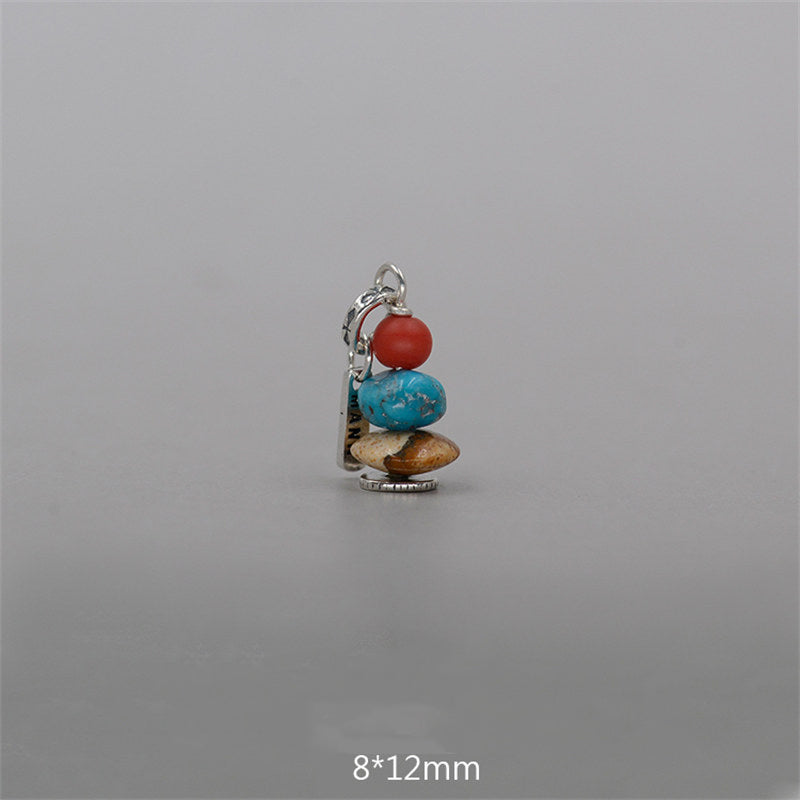 Collier pendentif calme en Buddha Stones Zen Cairn Labradorite Divers cristaux - Pendentif en perles de verre rouge, turquoise et pierre de paysage 8*12 mm - image 13