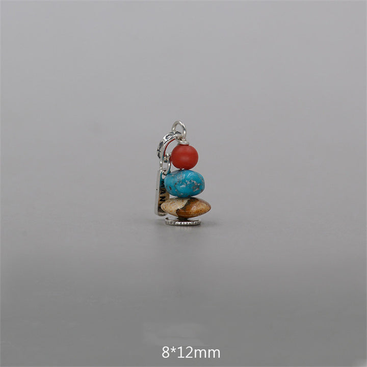 Collier pendentif calme en Buddha Stones Zen Cairn Labradorite Divers cristaux - Pendentif en perles de verre rouge, turquoise et pierre de paysage 8*12 mm - image 13