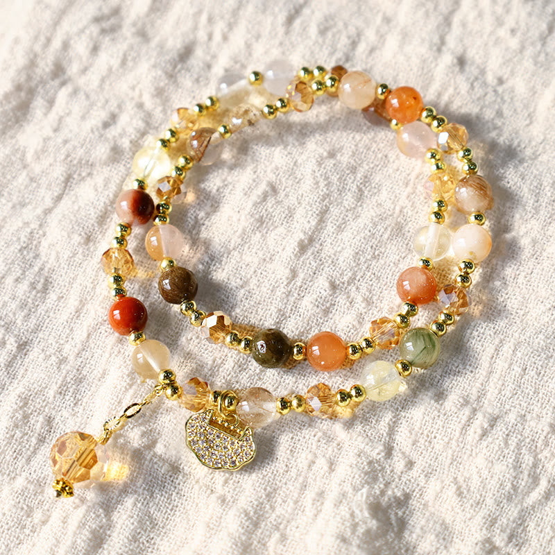 Bracelet de perles de croissance spirituelle à double tour en quartz rutile coloré