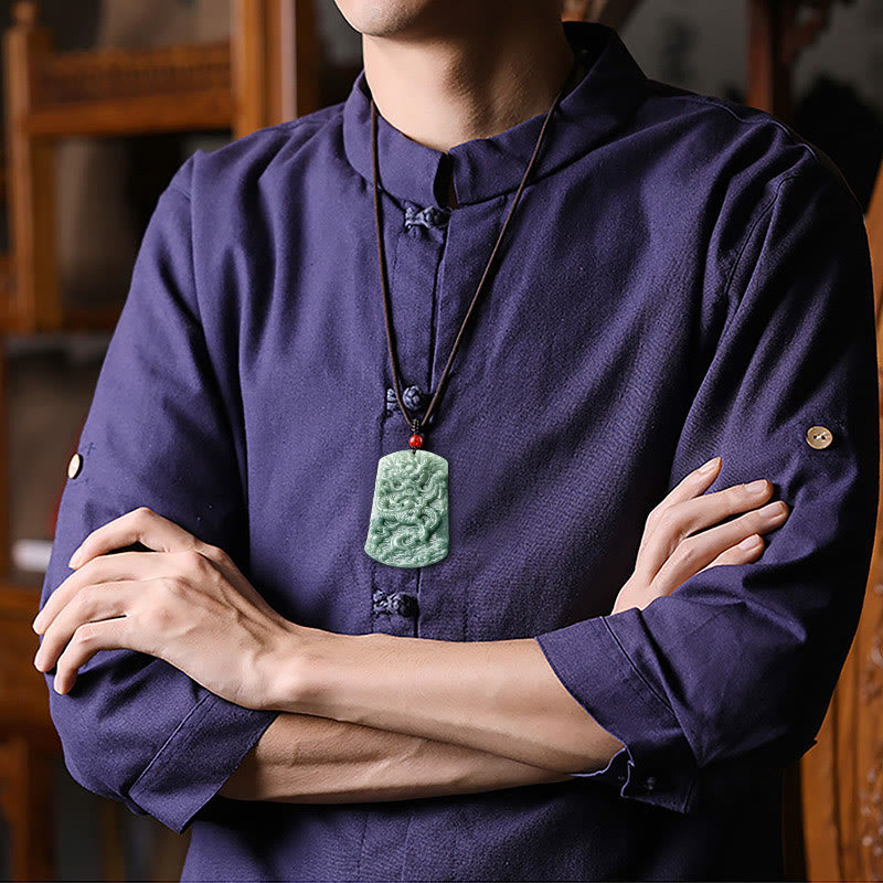 Collier pendentif en jade naturel avec Buddha Stones et signe du zodiaque chinois, dragon de la mer, porte-bonheur - image 4